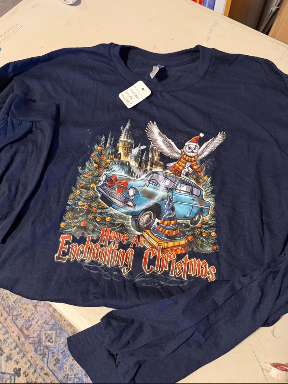 Have An Enchanting Christmas Graphic Long-Sleeve Tee - Navy